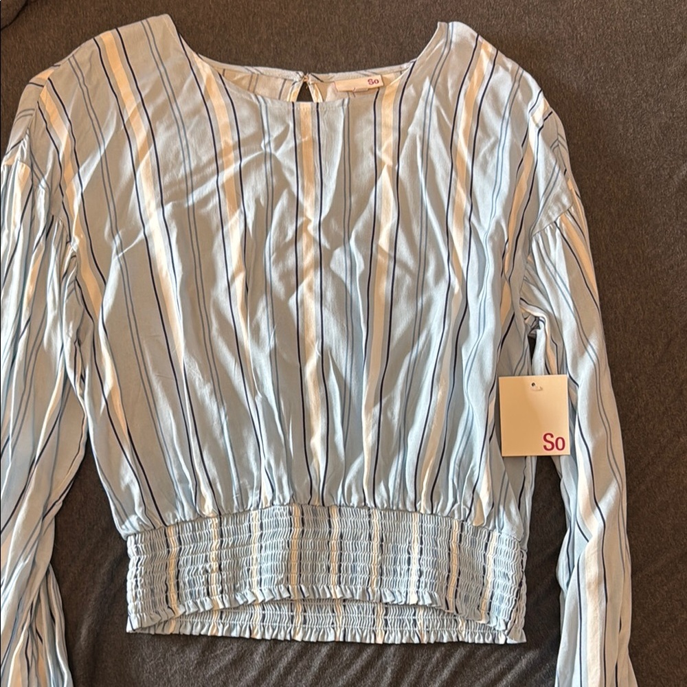 SO Blue Long Sleeve Ruched Blouse